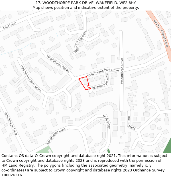 17, WOODTHORPE PARK DRIVE, WAKEFIELD, WF2 6HY: Location map and indicative extent of plot