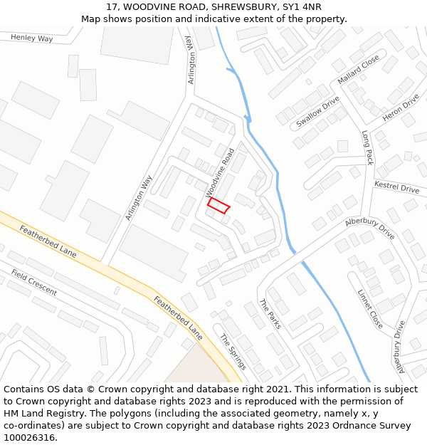 17, WOODVINE ROAD, SHREWSBURY, SY1 4NR: Location map and indicative extent of plot