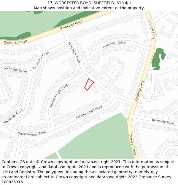 17, WORCESTER ROAD, SHEFFIELD, S10 4JH: Location map and indicative extent of plot