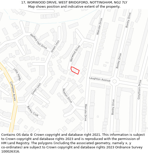 17, WORWOOD DRIVE, WEST BRIDGFORD, NOTTINGHAM, NG2 7LY: Location map and indicative extent of plot
