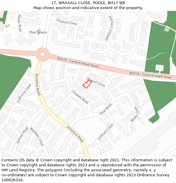 17, WRAXALL CLOSE, POOLE, BH17 9JR: Location map and indicative extent of plot