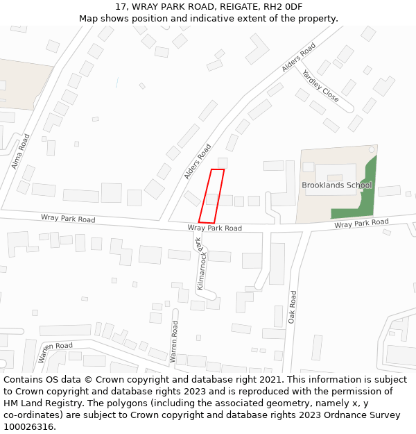 17, WRAY PARK ROAD, REIGATE, RH2 0DF: Location map and indicative extent of plot