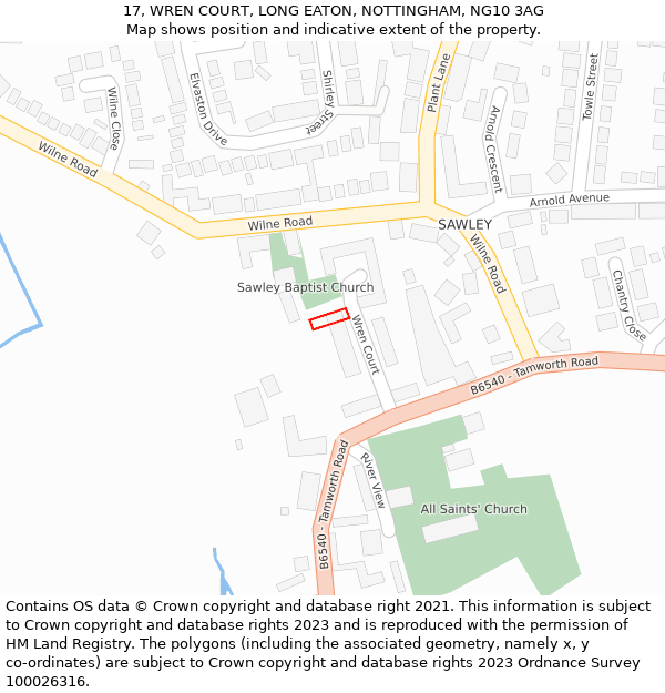 17, WREN COURT, LONG EATON, NOTTINGHAM, NG10 3AG: Location map and indicative extent of plot