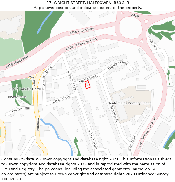 17, WRIGHT STREET, HALESOWEN, B63 3LB: Location map and indicative extent of plot