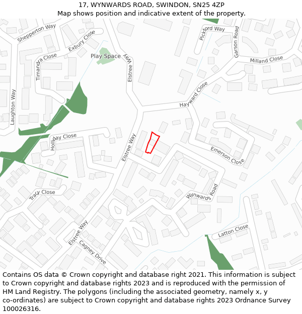 17, WYNWARDS ROAD, SWINDON, SN25 4ZP: Location map and indicative extent of plot