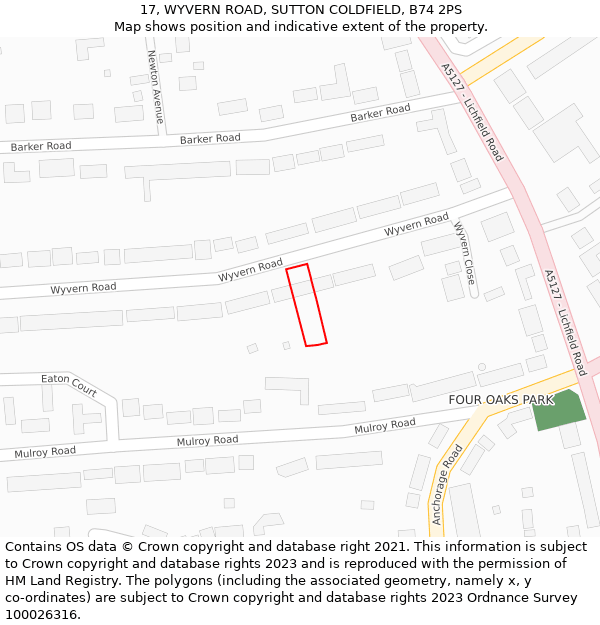 17, WYVERN ROAD, SUTTON COLDFIELD, B74 2PS: Location map and indicative extent of plot