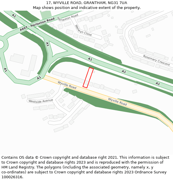 17, WYVILLE ROAD, GRANTHAM, NG31 7UA: Location map and indicative extent of plot