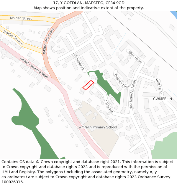 17, Y GOEDLAN, MAESTEG, CF34 9GD: Location map and indicative extent of plot