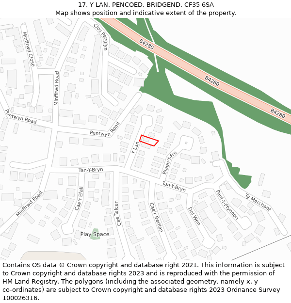 17, Y LAN, PENCOED, BRIDGEND, CF35 6SA: Location map and indicative extent of plot