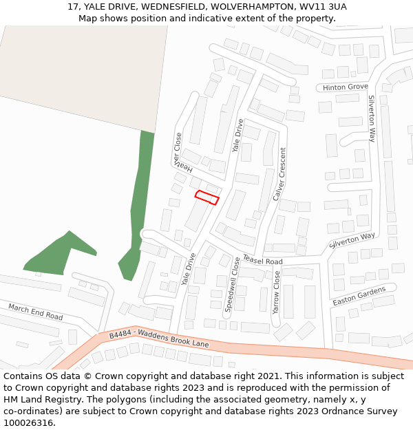 17, YALE DRIVE, WEDNESFIELD, WOLVERHAMPTON, WV11 3UA: Location map and indicative extent of plot