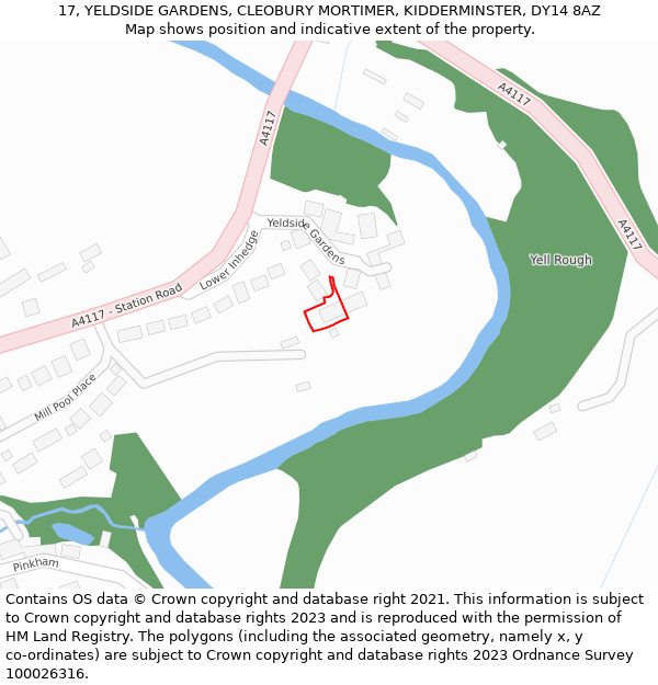 17, YELDSIDE GARDENS, CLEOBURY MORTIMER, KIDDERMINSTER, DY14 8AZ: Location map and indicative extent of plot