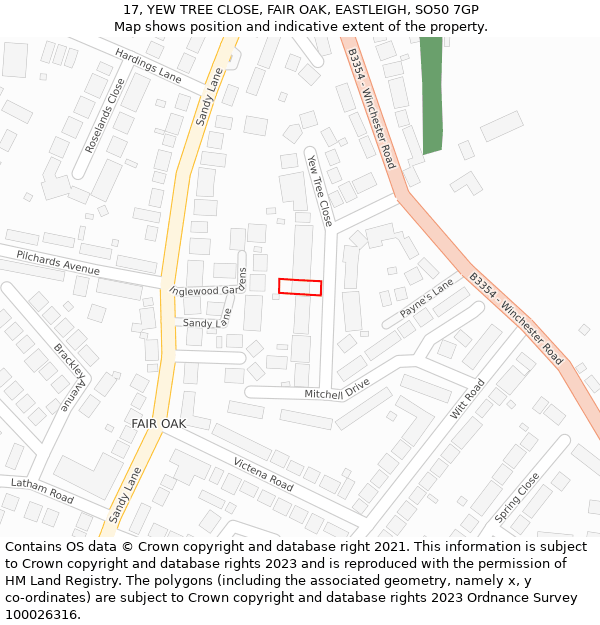 17, YEW TREE CLOSE, FAIR OAK, EASTLEIGH, SO50 7GP: Location map and indicative extent of plot