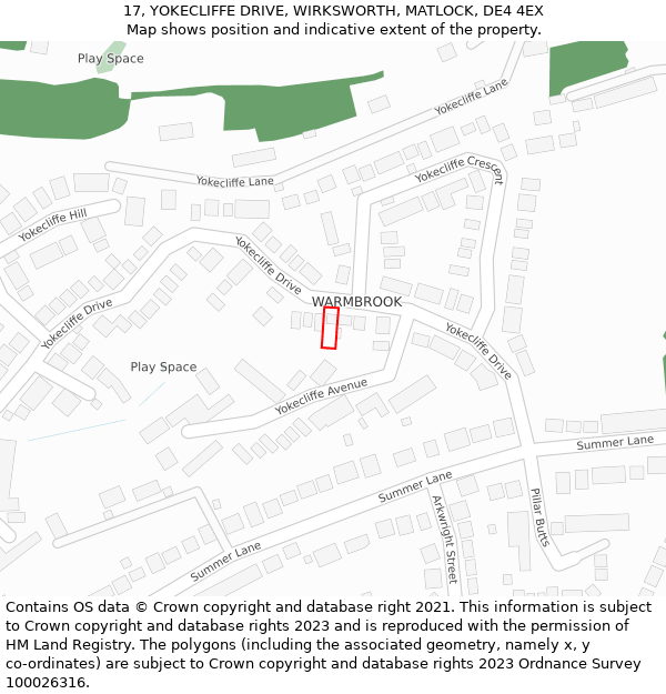 17, YOKECLIFFE DRIVE, WIRKSWORTH, MATLOCK, DE4 4EX: Location map and indicative extent of plot