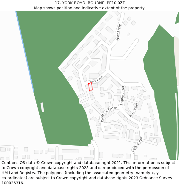 17, YORK ROAD, BOURNE, PE10 0ZF: Location map and indicative extent of plot