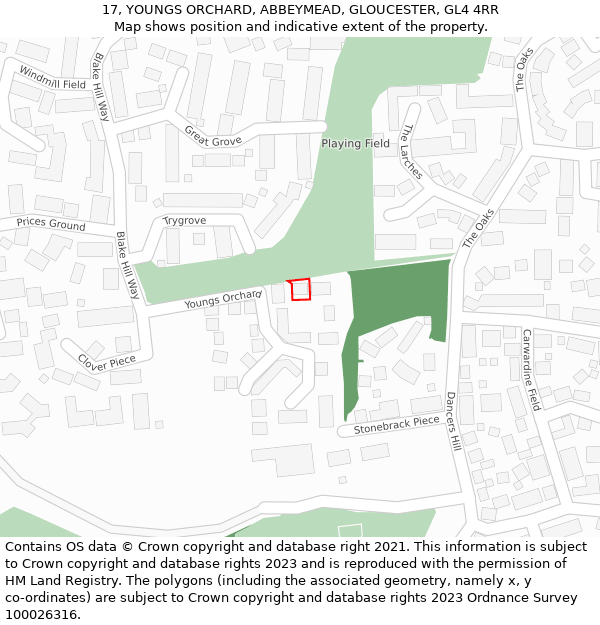 17, YOUNGS ORCHARD, ABBEYMEAD, GLOUCESTER, GL4 4RR: Location map and indicative extent of plot