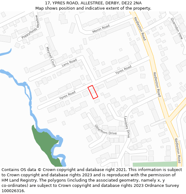 17, YPRES ROAD, ALLESTREE, DERBY, DE22 2NA: Location map and indicative extent of plot