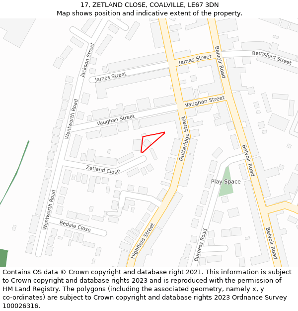 17, ZETLAND CLOSE, COALVILLE, LE67 3DN: Location map and indicative extent of plot