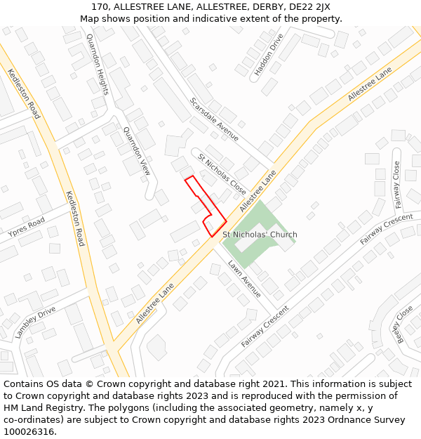 170, ALLESTREE LANE, ALLESTREE, DERBY, DE22 2JX: Location map and indicative extent of plot