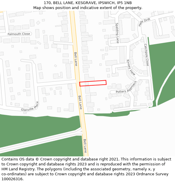 170, BELL LANE, KESGRAVE, IPSWICH, IP5 1NB: Location map and indicative extent of plot