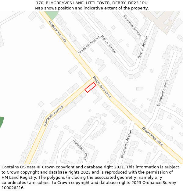 170, BLAGREAVES LANE, LITTLEOVER, DERBY, DE23 1PU: Location map and indicative extent of plot