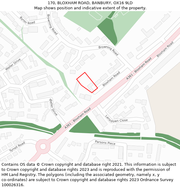 170, BLOXHAM ROAD, BANBURY, OX16 9LD: Location map and indicative extent of plot