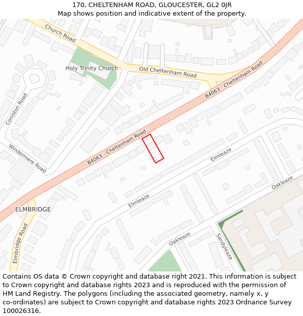 170, CHELTENHAM ROAD, GLOUCESTER, GL2 0JR: Location map and indicative extent of plot