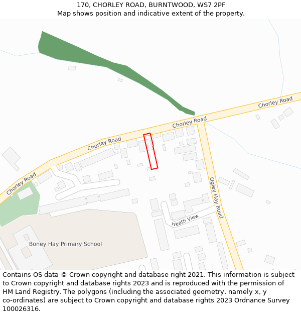 170, CHORLEY ROAD, BURNTWOOD, WS7 2PF: Location map and indicative extent of plot