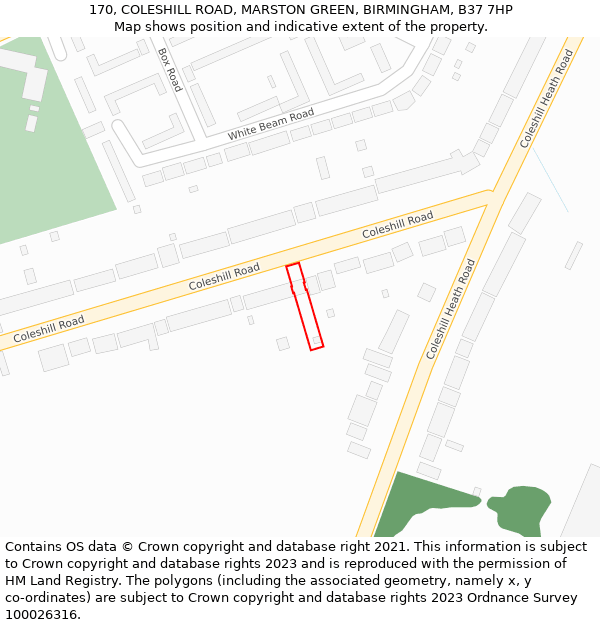 170, COLESHILL ROAD, MARSTON GREEN, BIRMINGHAM, B37 7HP: Location map and indicative extent of plot