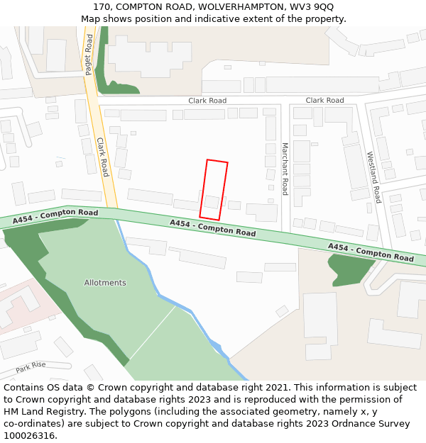 170, COMPTON ROAD, WOLVERHAMPTON, WV3 9QQ: Location map and indicative extent of plot