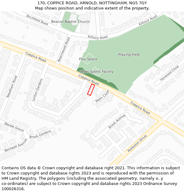 170, COPPICE ROAD, ARNOLD, NOTTINGHAM, NG5 7GY: Location map and indicative extent of plot