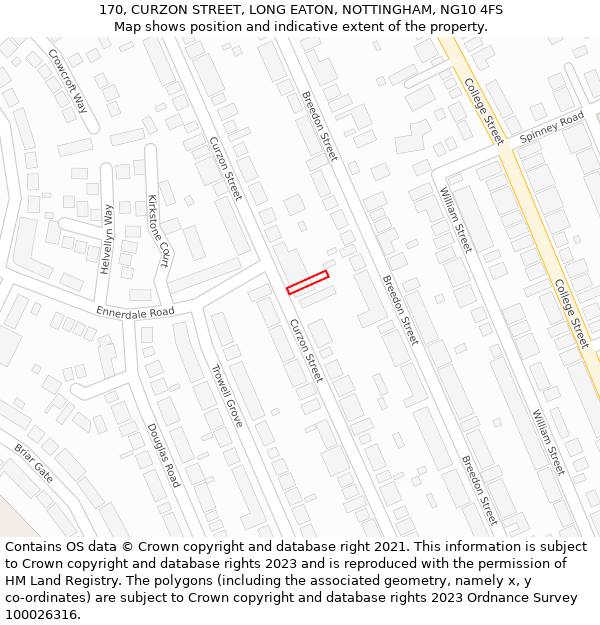 170, CURZON STREET, LONG EATON, NOTTINGHAM, NG10 4FS: Location map and indicative extent of plot