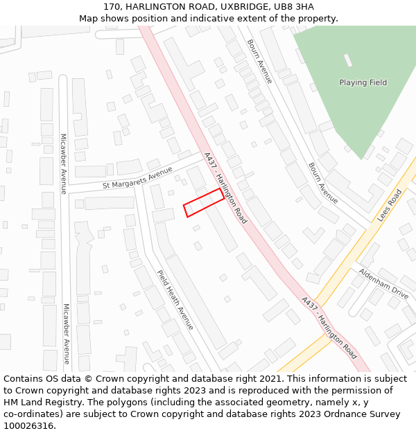170, HARLINGTON ROAD, UXBRIDGE, UB8 3HA: Location map and indicative extent of plot