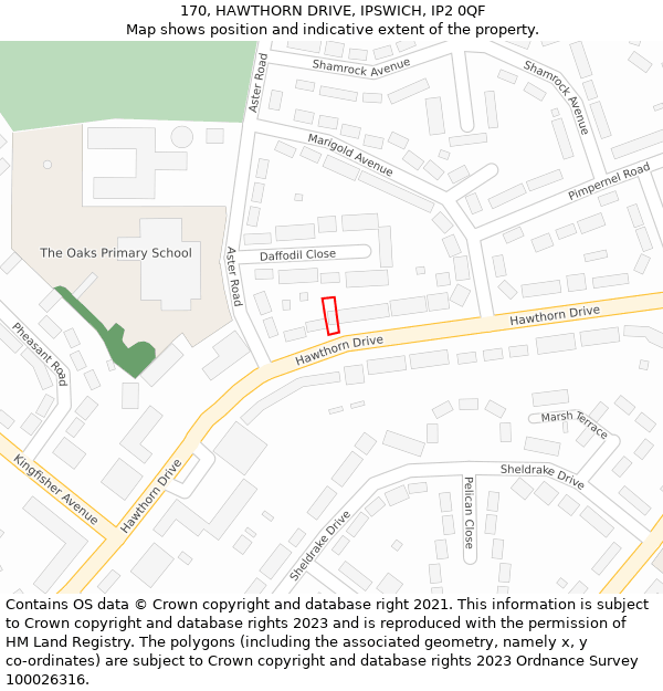 170, HAWTHORN DRIVE, IPSWICH, IP2 0QF: Location map and indicative extent of plot