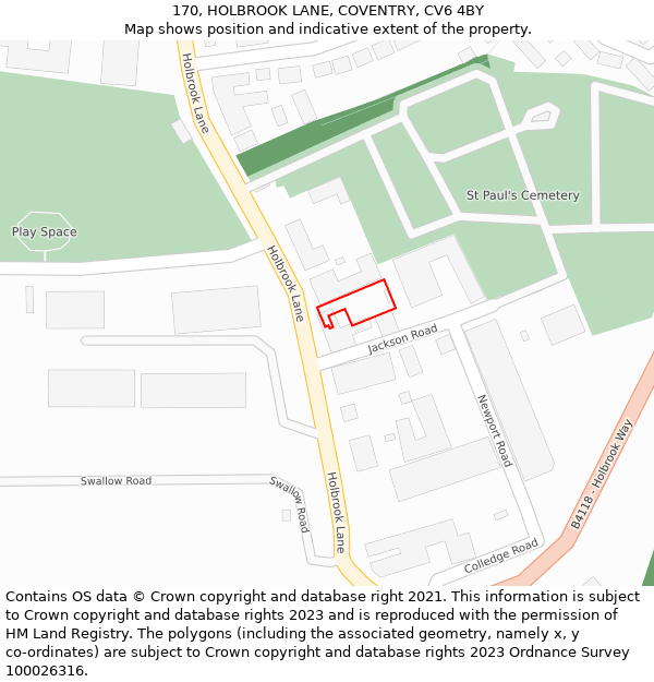 170, HOLBROOK LANE, COVENTRY, CV6 4BY: Location map and indicative extent of plot