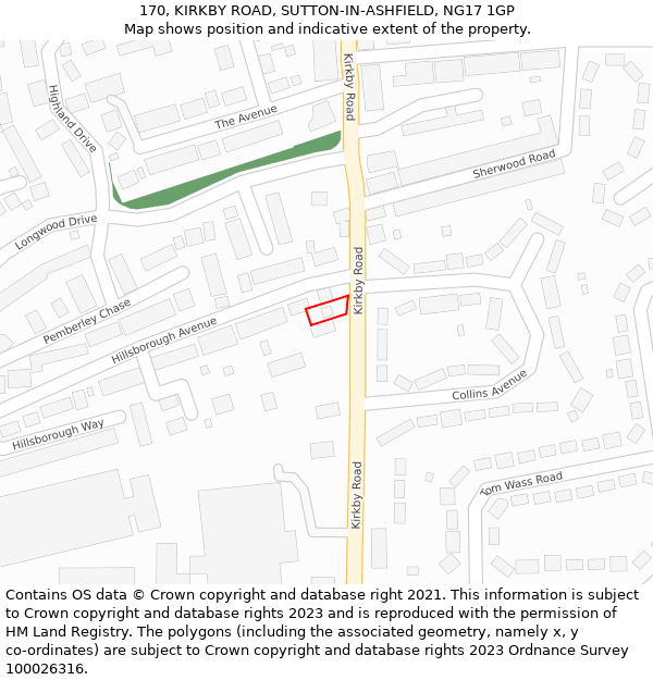 170, KIRKBY ROAD, SUTTON-IN-ASHFIELD, NG17 1GP: Location map and indicative extent of plot