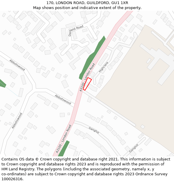 170, LONDON ROAD, GUILDFORD, GU1 1XR: Location map and indicative extent of plot