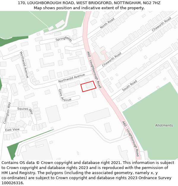 170, LOUGHBOROUGH ROAD, WEST BRIDGFORD, NOTTINGHAM, NG2 7HZ: Location map and indicative extent of plot