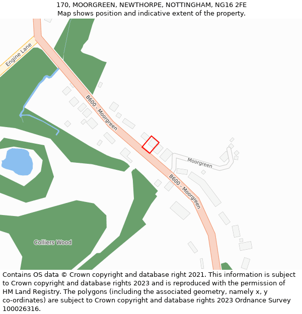 170, MOORGREEN, NEWTHORPE, NOTTINGHAM, NG16 2FE: Location map and indicative extent of plot