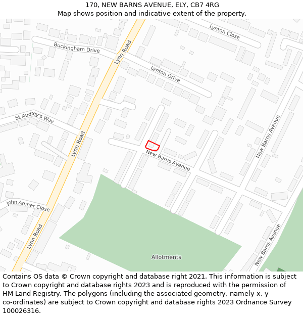 170, NEW BARNS AVENUE, ELY, CB7 4RG: Location map and indicative extent of plot