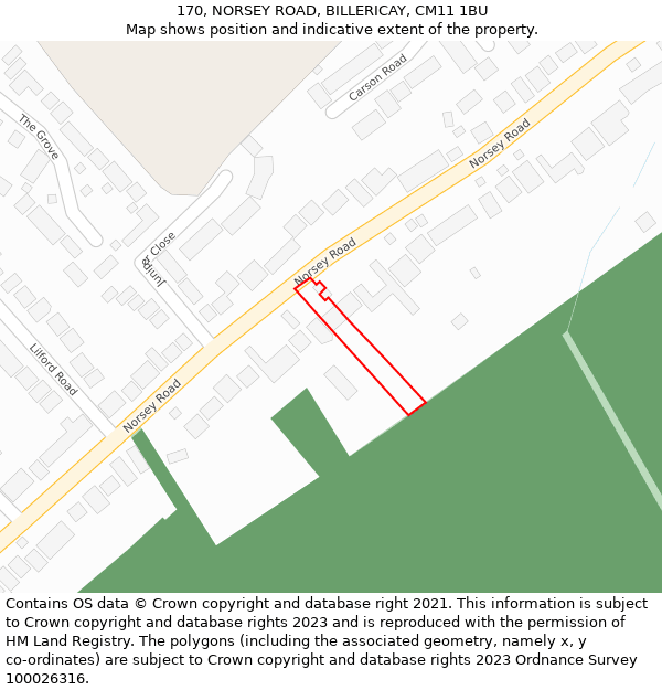 170, NORSEY ROAD, BILLERICAY, CM11 1BU: Location map and indicative extent of plot