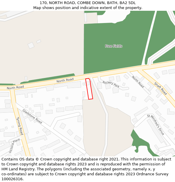 170, NORTH ROAD, COMBE DOWN, BATH, BA2 5DL: Location map and indicative extent of plot