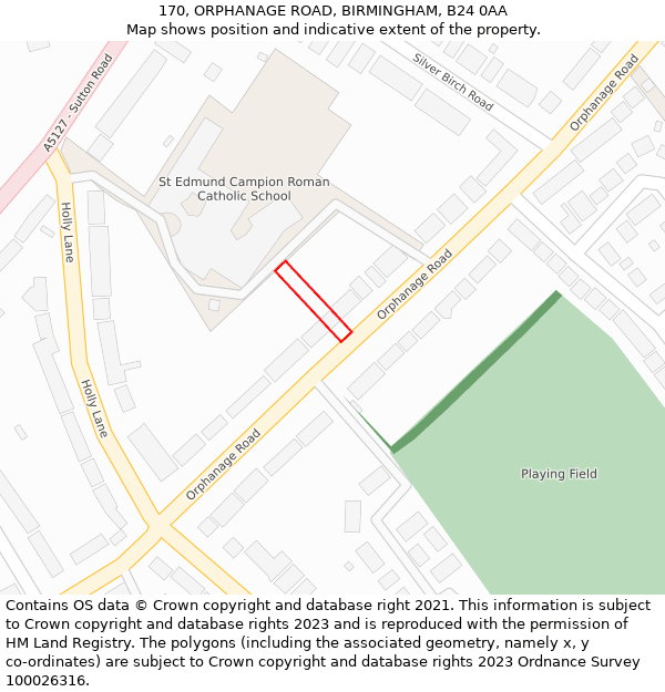 170, ORPHANAGE ROAD, BIRMINGHAM, B24 0AA: Location map and indicative extent of plot