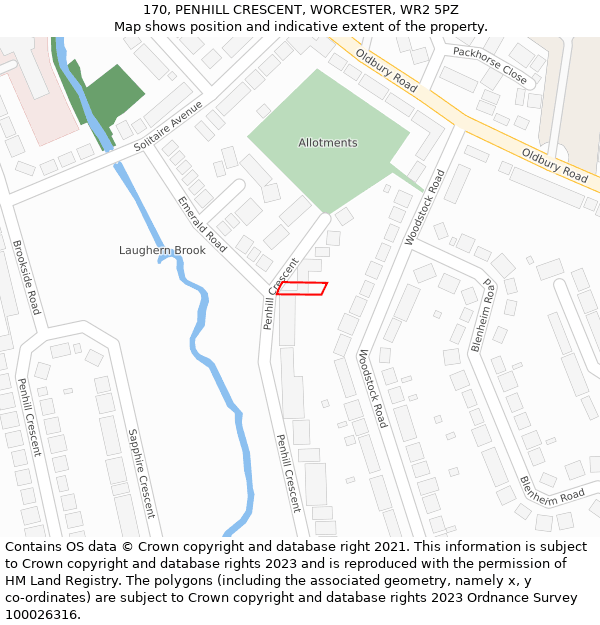 170, PENHILL CRESCENT, WORCESTER, WR2 5PZ: Location map and indicative extent of plot