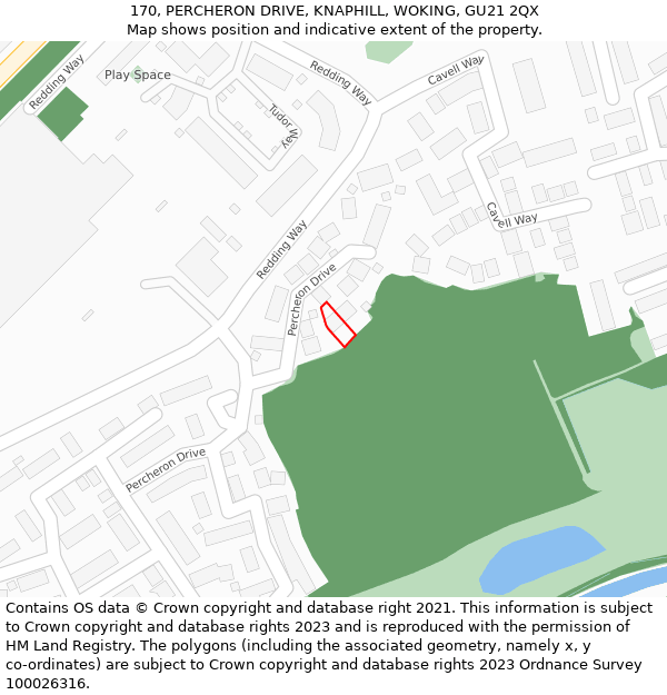 170, PERCHERON DRIVE, KNAPHILL, WOKING, GU21 2QX: Location map and indicative extent of plot