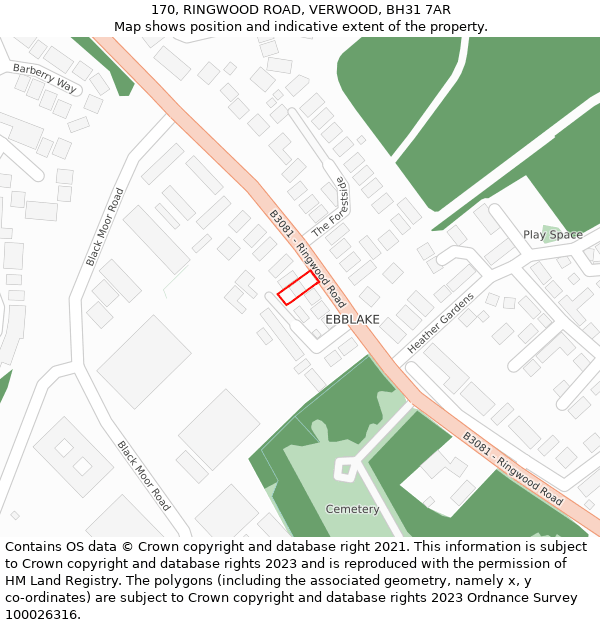 170, RINGWOOD ROAD, VERWOOD, BH31 7AR: Location map and indicative extent of plot