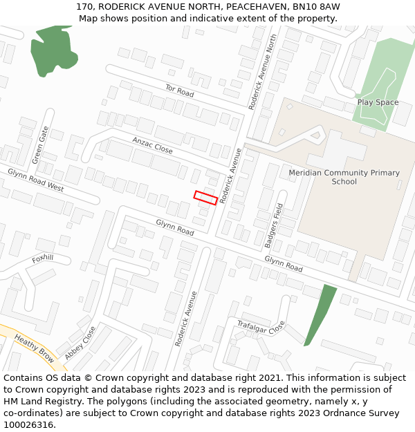 170, RODERICK AVENUE NORTH, PEACEHAVEN, BN10 8AW: Location map and indicative extent of plot