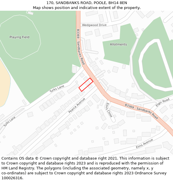 170, SANDBANKS ROAD, POOLE, BH14 8EN: Location map and indicative extent of plot