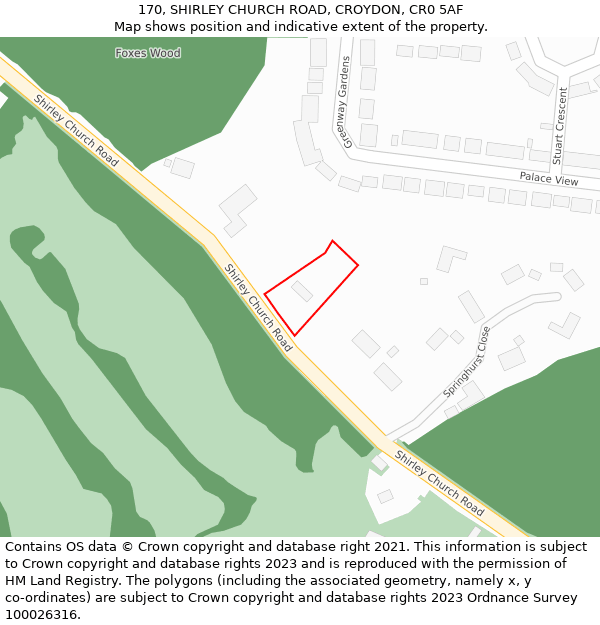 170, SHIRLEY CHURCH ROAD, CROYDON, CR0 5AF: Location map and indicative extent of plot