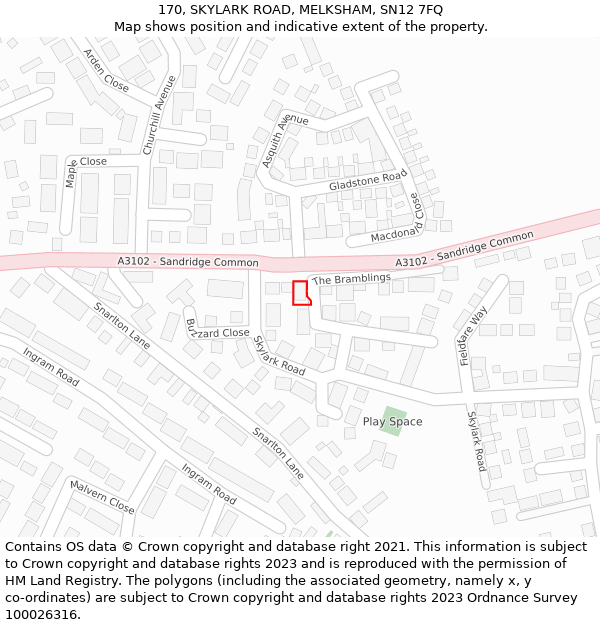 170, SKYLARK ROAD, MELKSHAM, SN12 7FQ: Location map and indicative extent of plot