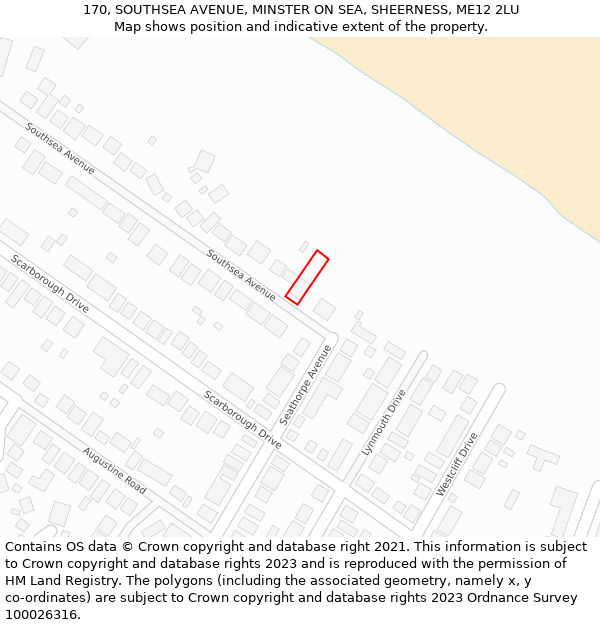 170, SOUTHSEA AVENUE, MINSTER ON SEA, SHEERNESS, ME12 2LU: Location map and indicative extent of plot